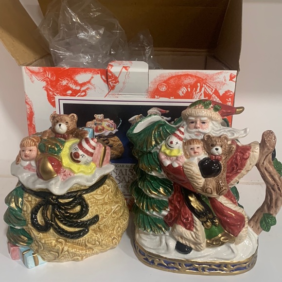 1994 Fitz Floyd Renaissance Santa Christmas Sugar & Creamer Set NIB - Picture 1 of 9